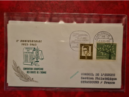 Lettre Allemagne 1963 X° ANNIVERSAIRE CONVENTION DES DROITS DE L'HOMME KARLSRUHE FLAMME TIMBRE EUROPA - Andere & Zonder Classificatie