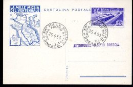 1953 ITALIA XX° MILLE MIGLIA BRESCIA COPPA MAZZOTTI - Maximumkaarten