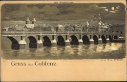 Clair De Lune Lithographie Koblenz Am Rhein, Alte Moselbrücke, Winter - Other & Unclassified