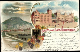 Lithographie Bad Neuenahr, Kurhotel, Panorama, Landeskrone Im Mondschein, Blason - Other & Unclassified