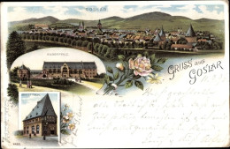 Lithographie Goslar Am Harz, Gesamtansicht, Kaiserpfalz, Brusttuch - Sonstige & Ohne Zuordnung