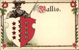 Passepartout Blason Lithographie Kanton Wallis, Wache, Sterne, Schutzschild - Other & Unclassified