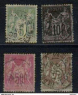 Les 4 SAGES Dont RARES OBLI Très Tardive 1909 Sur 102  Et Imp Noir Sur 105 TBE Cote> 180€ - 1898-1900 Sage (Type III)