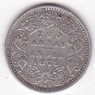 India-British 2 Annas 1875 , Victoria , En  Argent , KM# 469 - India