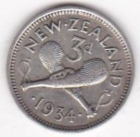 New Zealand, 3 Pence 1934 , George V, En Argent, KM# 1 - Nueva Zelanda