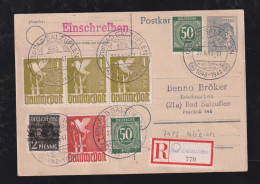 Bizone 1948 Zehnfachfrankatur 22.06. Einschreiben Orts Postkarte BAD SALZUFFEN - Cartas & Documentos