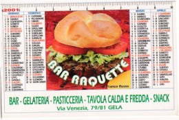 Calendarietto - Bar Raquette - Gela - Anno 2001 - Tamaño Pequeño : 2001-...