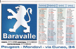 Calendarietto - Baravalle - Peugeot - Mondovi - Anno 2001 - Petit Format : 2001-...