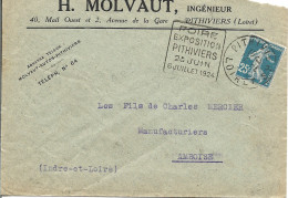 164  ---  45  PITHIVIERS  Daguin Foire Exposition 1924  30c Semeuse - Maschinenstempel (Werbestempel)