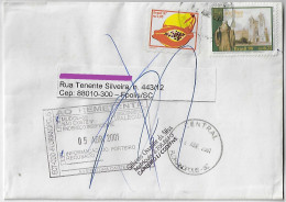 Brazil 2001 Returned To Sender Cover From Florianópolis Agency Ilhéus Stamp 400 Years Saint Benedict Monastery + Papaya - Cartas & Documentos