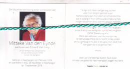 Mitteke Van Den Eynde-Van Looy, Keerbergen 1919, 2019. Honderdjarige; Foto - Décès