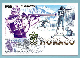 Carte Maximum Monaco 1988 - Jeux D'Olympiques D'hiver Calgary - Biathlon - Tir YT 1622 - Cartas Máxima