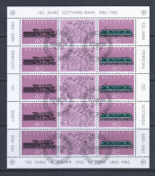 Switzerland 1982 Mi# 1214-1215 Klb. Used (CTO) - Sheet Of 15 (3 X 5) - Gotthard Railway Centenary / Trains - Oblitérés