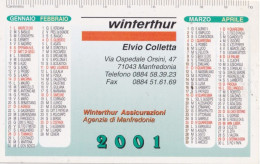 Calendarietto - Winterthur Assicurazioni - Manfredonia - Anno 2001 - Petit Format : 2001-...