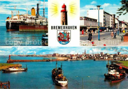 72625770 Bremerhaven Hochseedampfer Hafen Strassenpartie Leuchtturm Wappen Breme - Bremerhaven