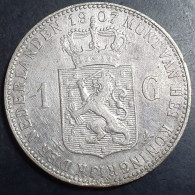 Netherlands 1 Gulden Wilhelmina Crown 1907 Silver VG - 1849-1890 : Willem III