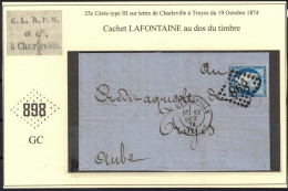 19 Octobre 1874 YT 60C  LAC De Charleville  Avec Marque De Contrôle C.L.H.P.M. Et Cie Lafontaine Au Dos Du Timbre Timbre - 1849-1876: Classic Period