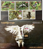 Cambodia 2020, Birds, MNH S/S And Stamps Set - Cambodia