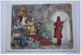 RUSSIAN FAIRY TALE - Arch - Archer -  Clown -  Jester 1957 - Old USSR PC - Boogschieten