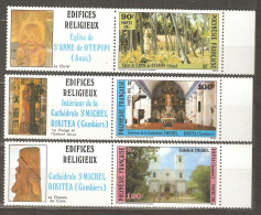 Polynesia: Full Set Of 3 Mint Stamps With Labels, Catholic Churches, 1985, Mi#439-441, MNH - Unused Stamps