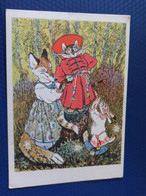 Russian Fairy Tale. "Kotofey"  - Illustrator Rachev - Old Postcard - 1960 - Cat Fox And Bunny Playing Flute - Fairy Tales, Popular Stories & Legends