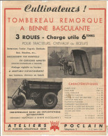 PAGE  Publicitaire  AGRICOLE AGRICULTURE  Tombereau Remorque  POCLAIN LE PLESSIS-BELLEVILLE - Advertising