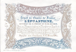BRUXELLES Glaces De France épouse ANTOINE Négociante Bruxelles Marché Aux Charbons Carte Porcelaine Années 1850 - Visitekaartjes
