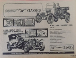 Publicité De Presse ; Jouets Corgi Classics - Ford " Tin Lizzie " 1915 & Bentley 3l. Vainqueur Du Mans En 1927 - Publicidad