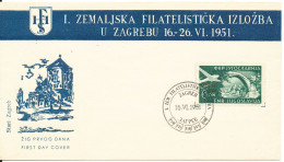 Yugoslavia FDC 16-6-1951 First Philatelic Exhibition In Zagreb With Cachet - Covers & Documents