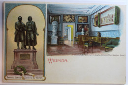 AK Weimar Goethe Haus Goehte U. Schiller Denkmal Ungebraucht #PD014 - Autres & Non Classés