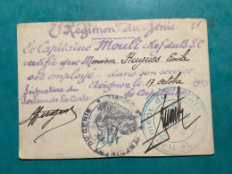 Carte De Visite 2 ème Regiment Du Génie Le Capitaine Moulî Chef Du B.s.c Avignon 1919 - Visitekaartjes