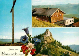 72616619 Brauneck-Gipfelhaus Gipfelkreuz Alpenflora Felsen Brauneck-Gipfelhaus - Lenggries
