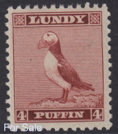 #11 Great Britain Lundy Island Puffin Stamp 1939 Standing Puffins 4p Cat #28 Mint Retirment Sale Price Slashed! - Emissione Locali