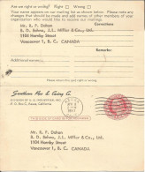 Azusa Californis To Vancouver BC Canada 1957 With Attached Reply Card...................................box10 - 1941-60