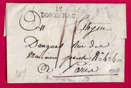 MARQUE 18 DONZENAC CORREZE INDICE 16 POUR PARIS VERS 1792 LETTRE - 1801-1848: Précurseurs XIX