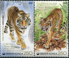 SOUTH KOREA - 2010 - BLOCK MNH ** - Korea-Malaysia Diplomatic Relations: Tigers - Korea, South