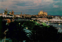 72616152 Palma De Mallorca La Catedral Y Los Molinos Del Jonquet Vista Nocturna  - Autres & Non Classés