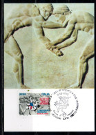 ITALIA REPUBBLICA ITALY REPUBLIC 1990 CAMPIONATI MONDIALI DI LOTTA GRECO-ROMANA LIRE 3200 CARTOLINA MAXI MAXIMUM CARD - Maximumkaarten
