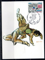 ITALIA REPUBBLICA ITALY REPUBLIC 1990 CAMPIONATI MONDIALI DI LOTTA GRECO-ROMANA LIRE 3200 CARTOLINA MAXI MAXIMUM CARD - Cartas Máxima