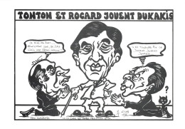 Politique Caricature Illustration Lardie Mitterrand Rocard Jouent Dukakis Illustrateur Tirage 85 Exemplaires Franc Maçon - Satirical