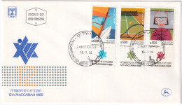 1985-Israele 12 Maccabiade Serie Cpl. (927/9 Con Bandelletta) Fdc - FDC