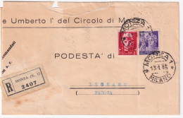 1945-Imperiale Lire 2 + Monumenti C.50 (255+507) Su Piego Raccomandato Monza (13 - Marcofilía