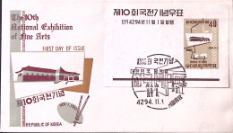 1961-Corea Del Sud 10 Esposizione Arte Foglietto Fdc - Corea Del Sud
