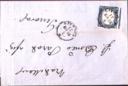 1863-TIPO IV SARDEGNA C.15 (11 Un Margine A Filo) Isolato Su Soprascritta Livorn - Marcophilie