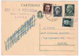 1945-Imperiale C.15 E 30 + Imperiale Senza Fasci C.60 Su Cartolina Postale Vince - Marcophilie
