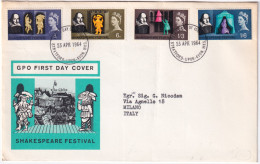 1964-GRAN BRETAGNA Shakespeare Serie Cpl. Con Bande Fosforo Fdc - Briefe U. Dokumente