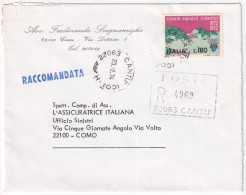 1974-SOCIETA ALPINISTICA TRIDENTINA Lire 180 (1181) Isolato Raccomandata Cantù ( - 1971-80: Marcophilie
