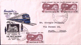 1954-Australia Tre Valori 3,5d. Centenario Ferrovie (213) Su Busta Per L'Italia - Andere & Zonder Classificatie