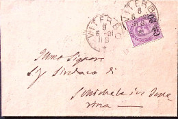 1891-effigie Sopr. C.20/50 (58) Isolato Su Busta Viterbo (8.5) - Marcophilie