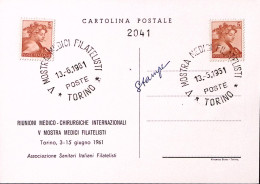 1961-TORINO V MOSTRA MEDICI FILATELISTI (13.6) Annullo Speciale Su Cartolina - 1961-70: Marcophilia